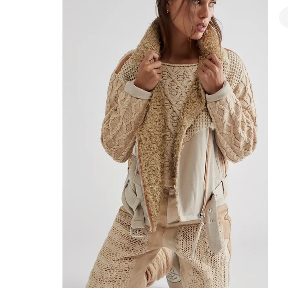 Free People Cozy Knit Mix Moto Jacket